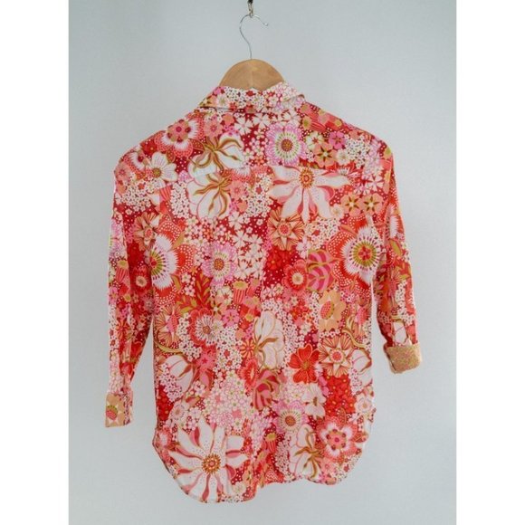 Robert Graham bold  print blouse with Pink, red & green flowers embroidery | S - Picture 6 of 8